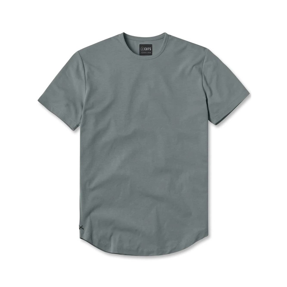 Cuts Clothing Men's Curve Hem Crew Neck 4 Way Stretch Tee T-Shirt - Sage